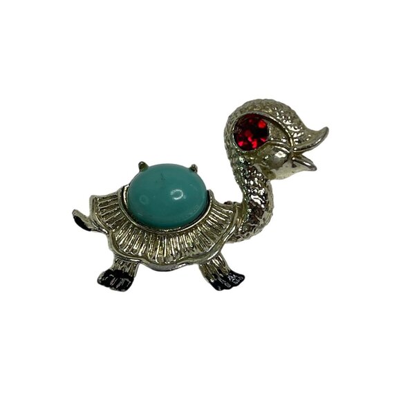 Unbranded Jewelry - Vintage TURTLE BROOCH Pin Tortoise Rhinestone Cabochon Enamel Costume Jewelry